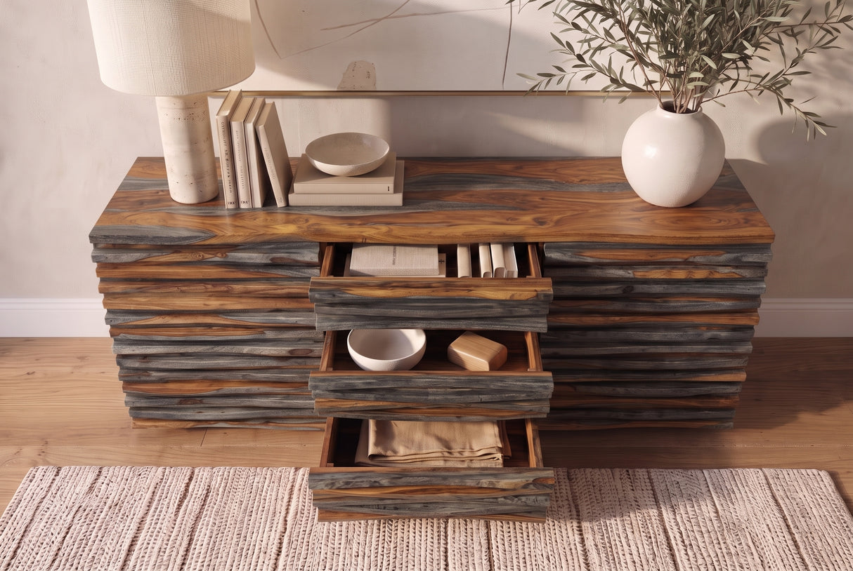 Sideboard RELIEF 160cm sheesham wood smoke finish