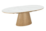 Dining table UNIQUE 160-200cm extendable oak wood verneered w/ ceramic white marble top