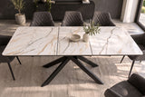 Esstisch ALPINE 160-200cm ausziehbar, Calacatta Oro Keramik in Marmoroptik, weiß mit schwarzem Sternenfuß
