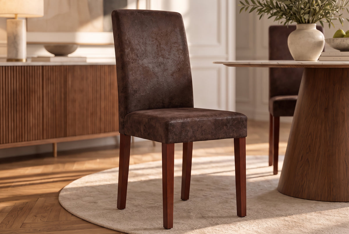 Chair GENUA microfibre vintage look cigar brown w/ rubberwood legs