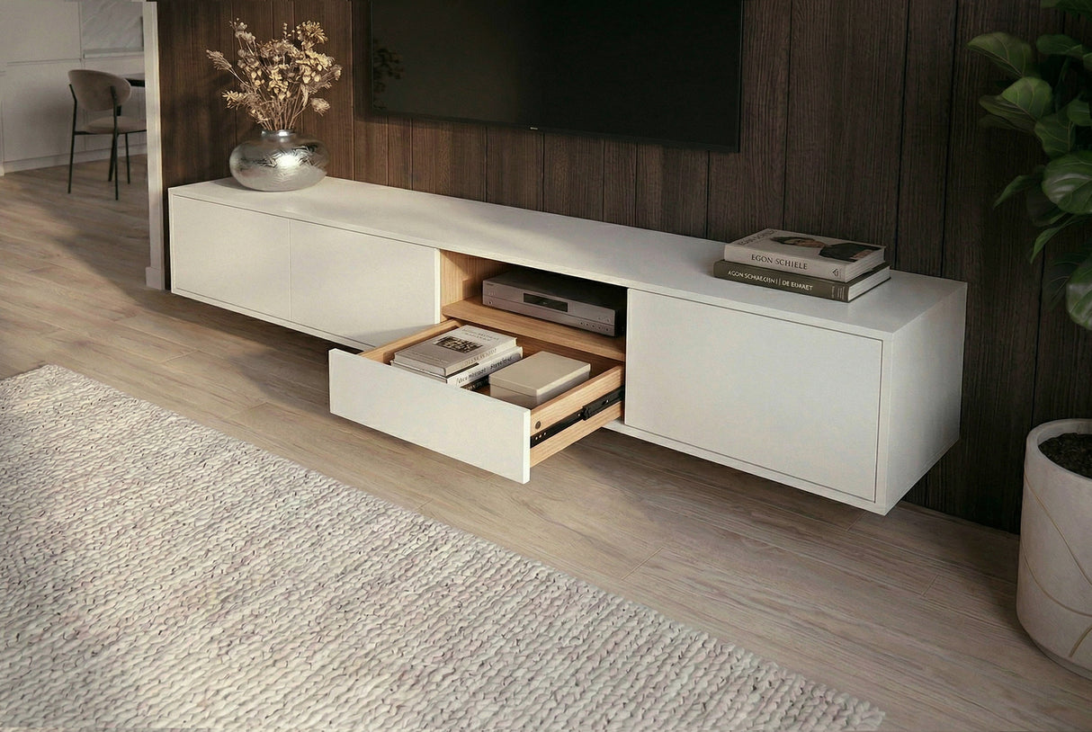 TV-Board LOFT 200cm hanging white natural