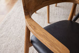 Chair KENNEDY w/ armrests artificial leather black and teak wood natural