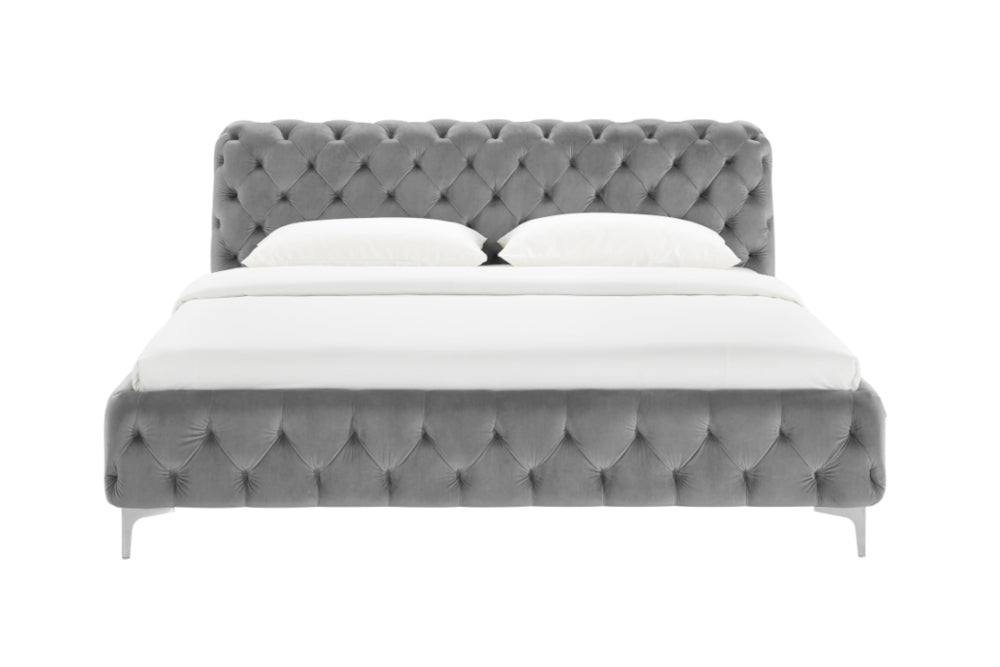 Bett MODERN BAROCK 180x200cm Samt grau im Chesterfield Stil im Barockstil