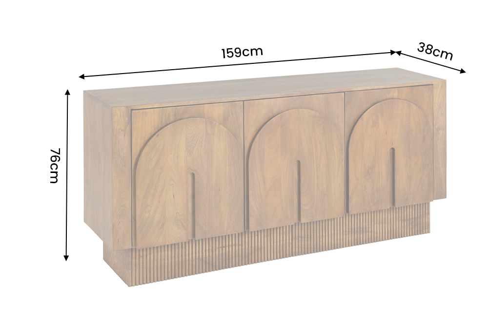 Sideboard ARCADIA 160cm arched front fluted pedestal base mango wood brown