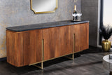 Sideboard GATSBY 160cm retro style mango wood gold marble top black