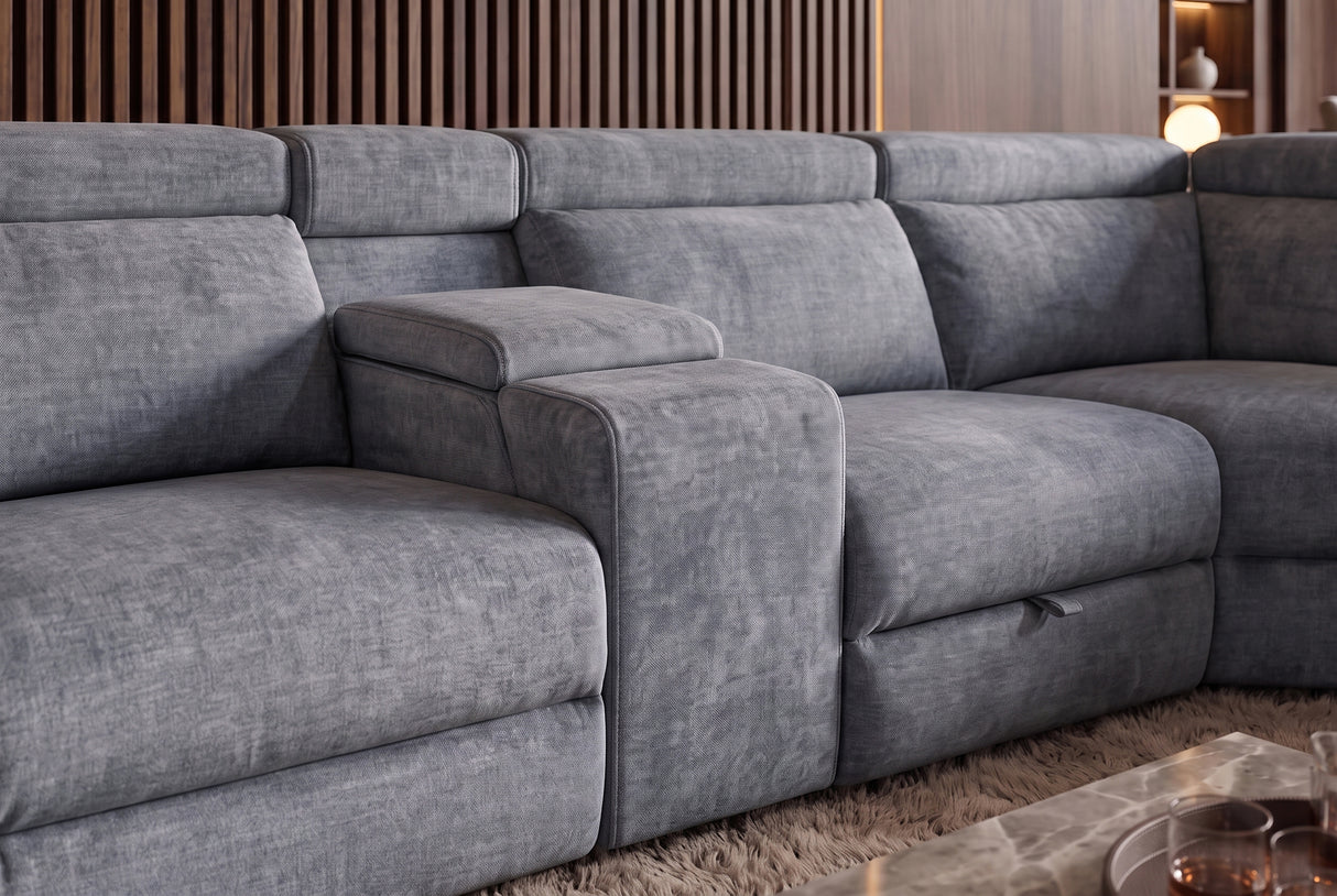 Corner sofa PRIME multifunctional electrically adjustable w/ storage space vogue velvet grey