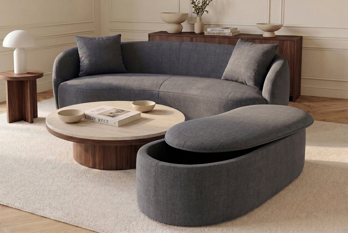 Bench chest ELEMENTAL 120cm upholstered w/ storage space velvet graphite grey