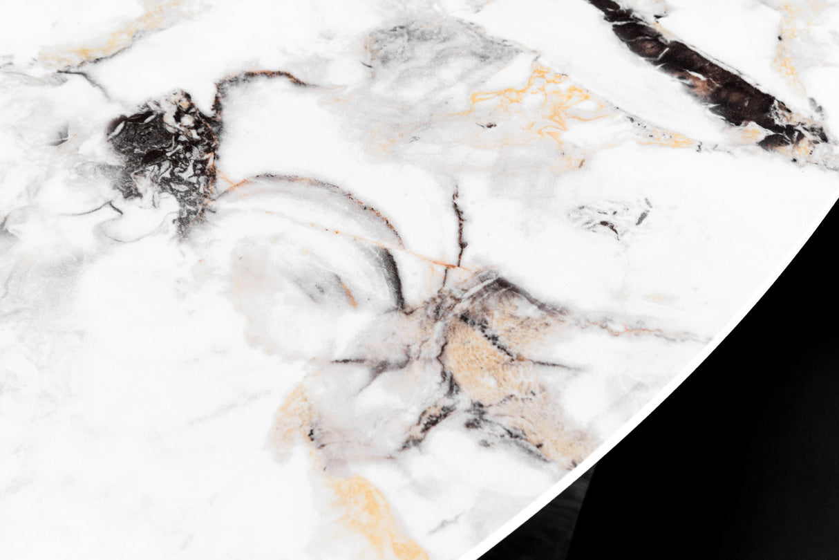 Dining table SPIN Ø 150cm rotatable with removable platter ceramic marble look white multicoloured