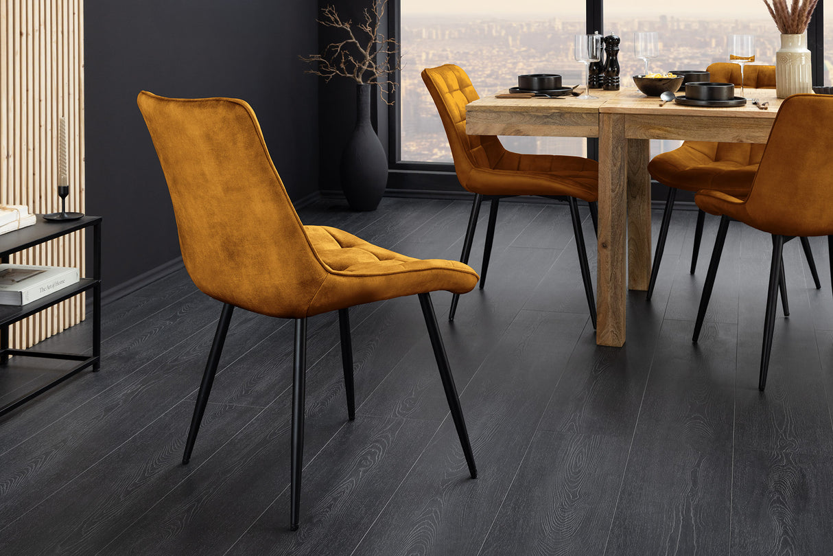 Stuhl ROADSTAR Samt senfgelb mit schwarzen Metallbeinen