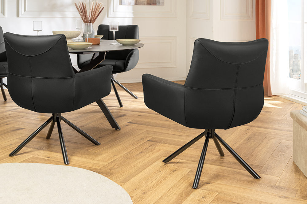 Swivel chair SIGNATURE 360° w/ armrests spring core leather black rotatable