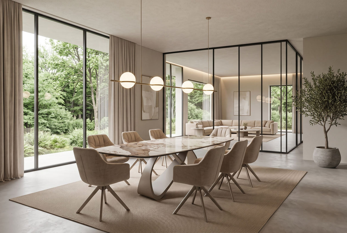 Dining table INFINITY 180-220-260cm boat-shaped extendable pandora ceramic white brown