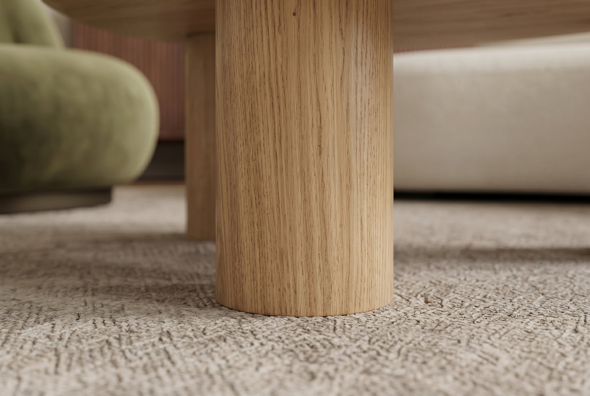 Couchtisch ORGANIKO 110cm Keramik-Optik Natur mit Eichenholz-Optik Gestell