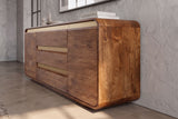 Sideboard MONZA 180cm fluted front rounded edges mango wood brown w/ gold details