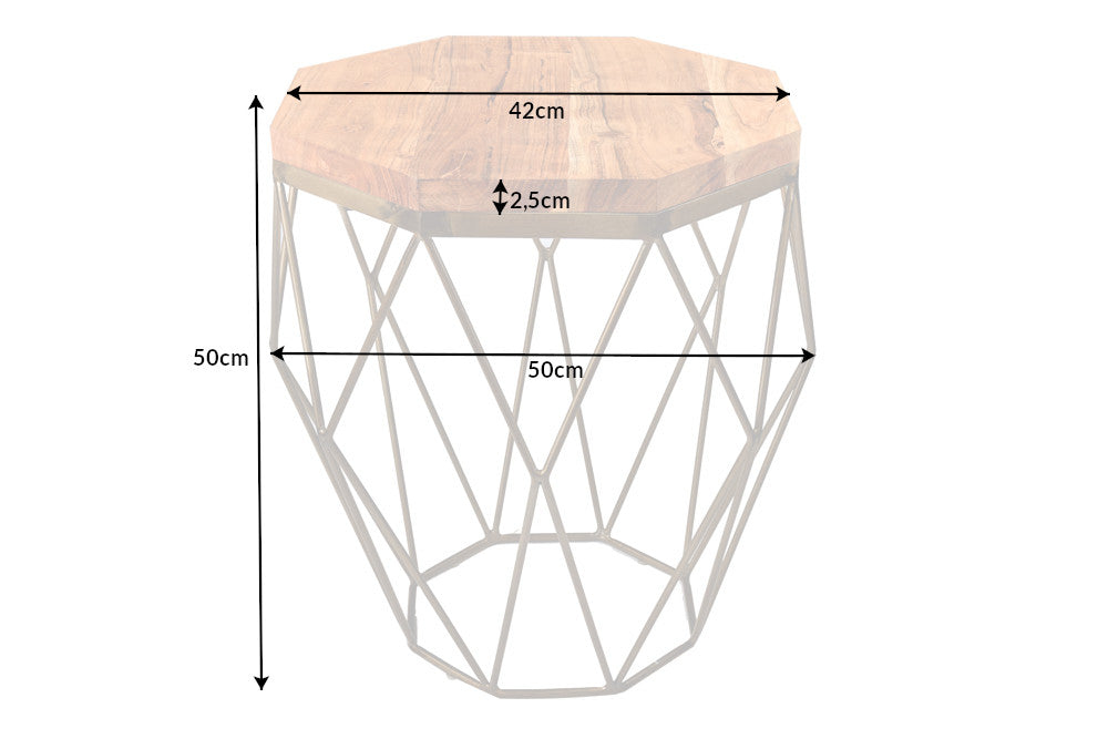 Coffee table DIAMOND 50cm acacia natural brass