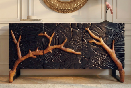 Sideboard FOREST 160cm 3D Mangoholz schwarz braun