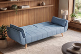 Schlafsofa DIVANI 220cm mit Armlehnenkissen Strukturstoff hellblau Holzfüße natur
