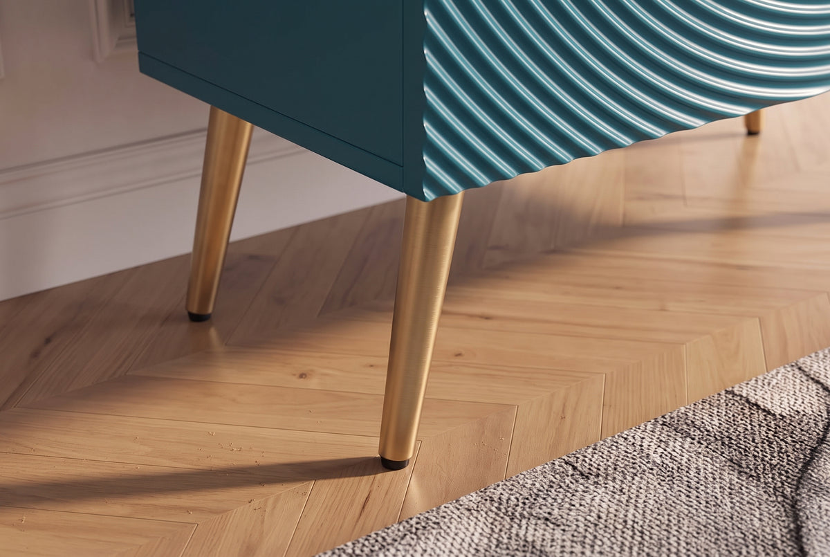 Highboard AURUM 120cm textured front gold circle accent mango wood turquoise gold metal feet