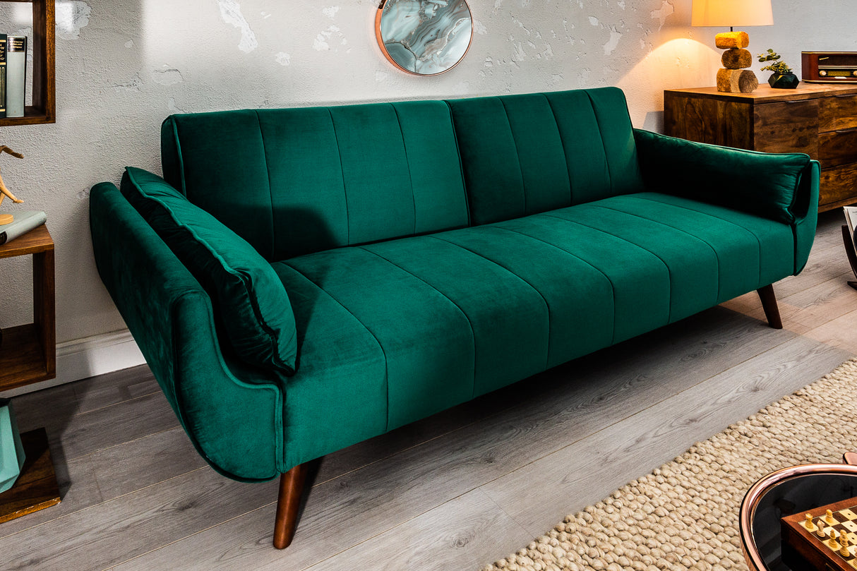 Sofa bed DIVANI 215cm with armrests velvet emerald green