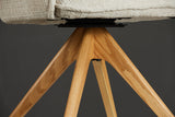 Swivel chair LE GRAND rotatable 180° beige chenille fabric w/ armrests and oak wood legs