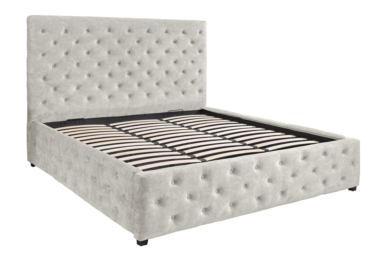 Bett PARIS 160x200cm CHESTERFIELD-Look Samt champagnerbeige mit Stauraum