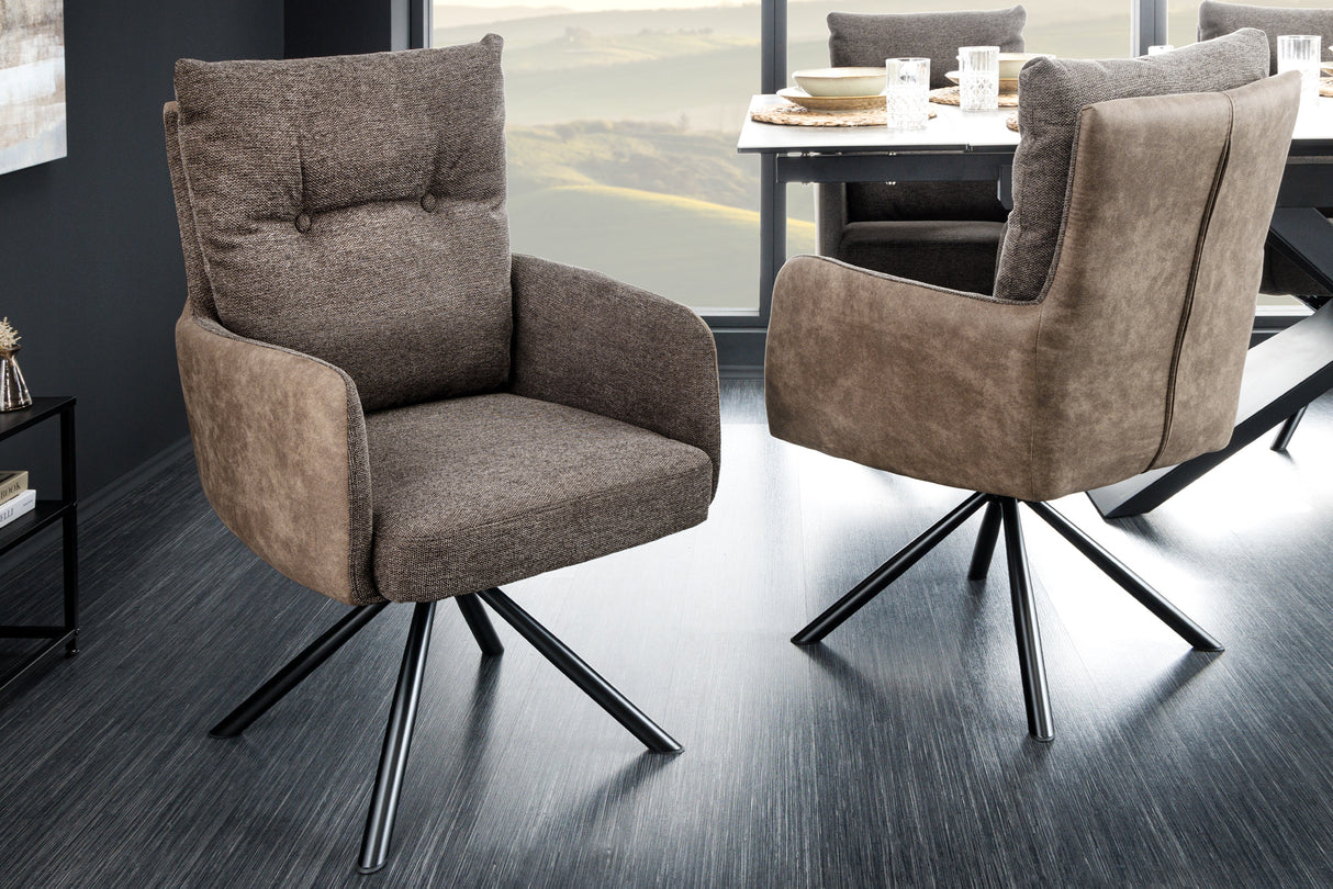 Swivel chair BIG GEORGE w/ armrests flat woven fabric microfibre taupe rotatable