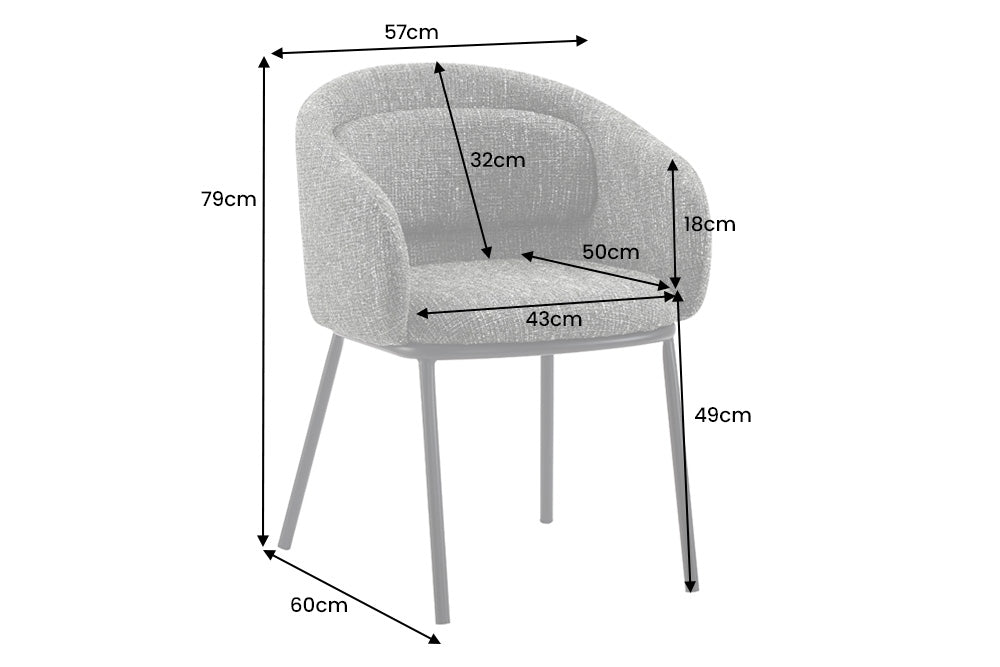 Chair FLORENZ w/ armrests textured fabric grey and black metal frame