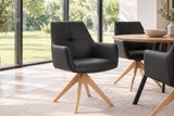 Swivel chair ALMARA 360° auto-return w/ armrests pocket spring core leather black