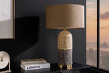 Tischleuchte ZEA 60cm Farbverlauf Seegras natur braun gold mit Lampenschirm grobes Leinen braun