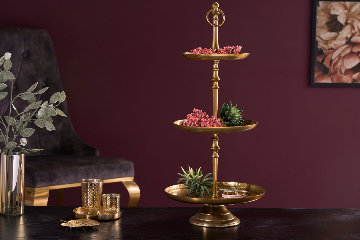 Etagere ORIENT 65cm 3 trays with hammer stroke effect gold