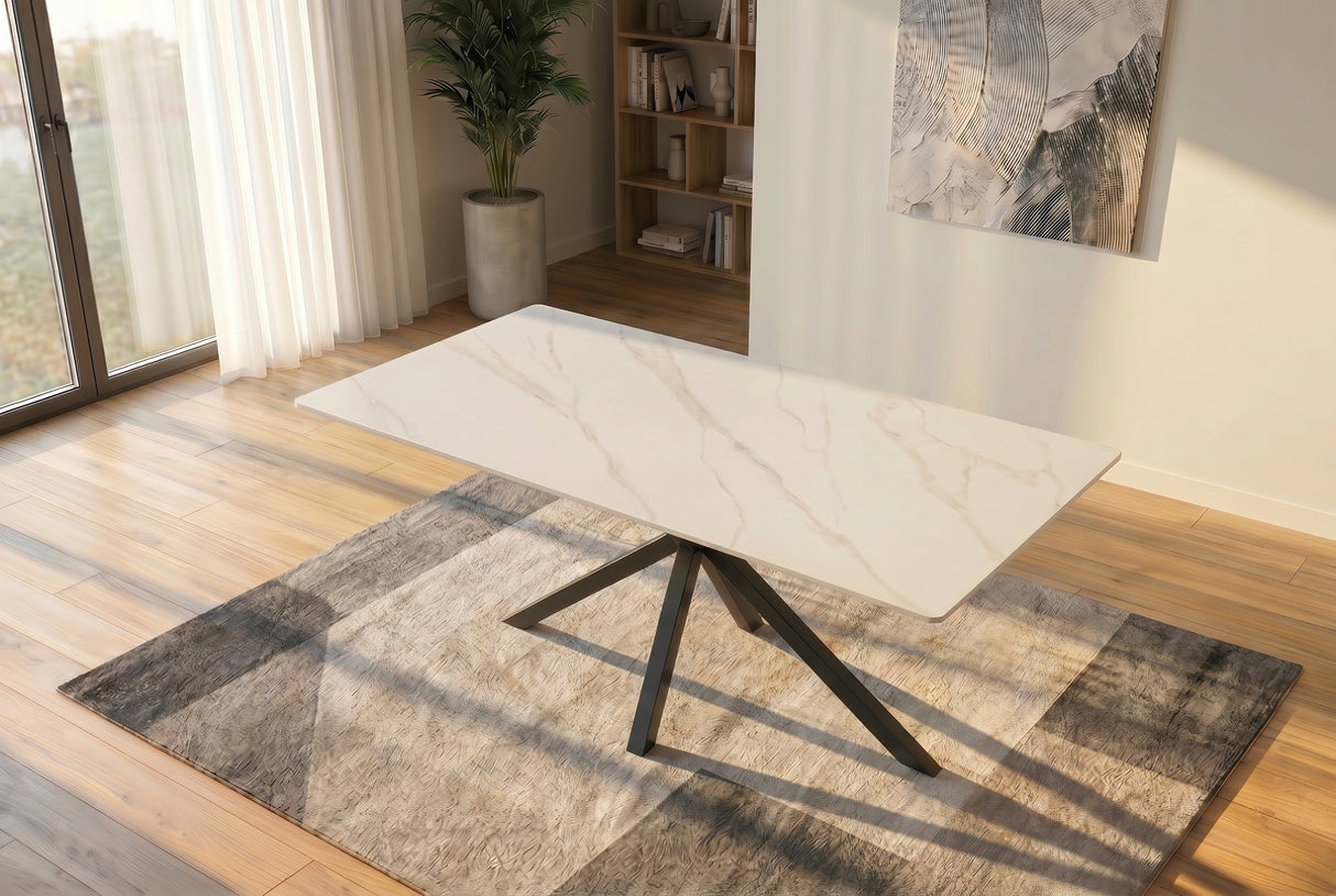 Dining table GALAXIE 160cm w/ star frame ceramic white