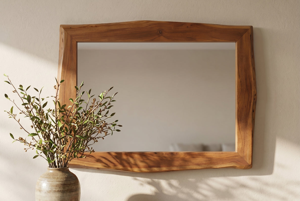 Wall mirror MAMMUT 100cm natural edge brown acacia wood