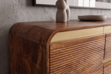 Sideboard MONZA 180cm fluted front rounded edges mango wood brown w/ gold details