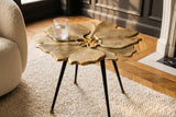 Coffee table GINKGO LEAVES 55cm gold with black legs