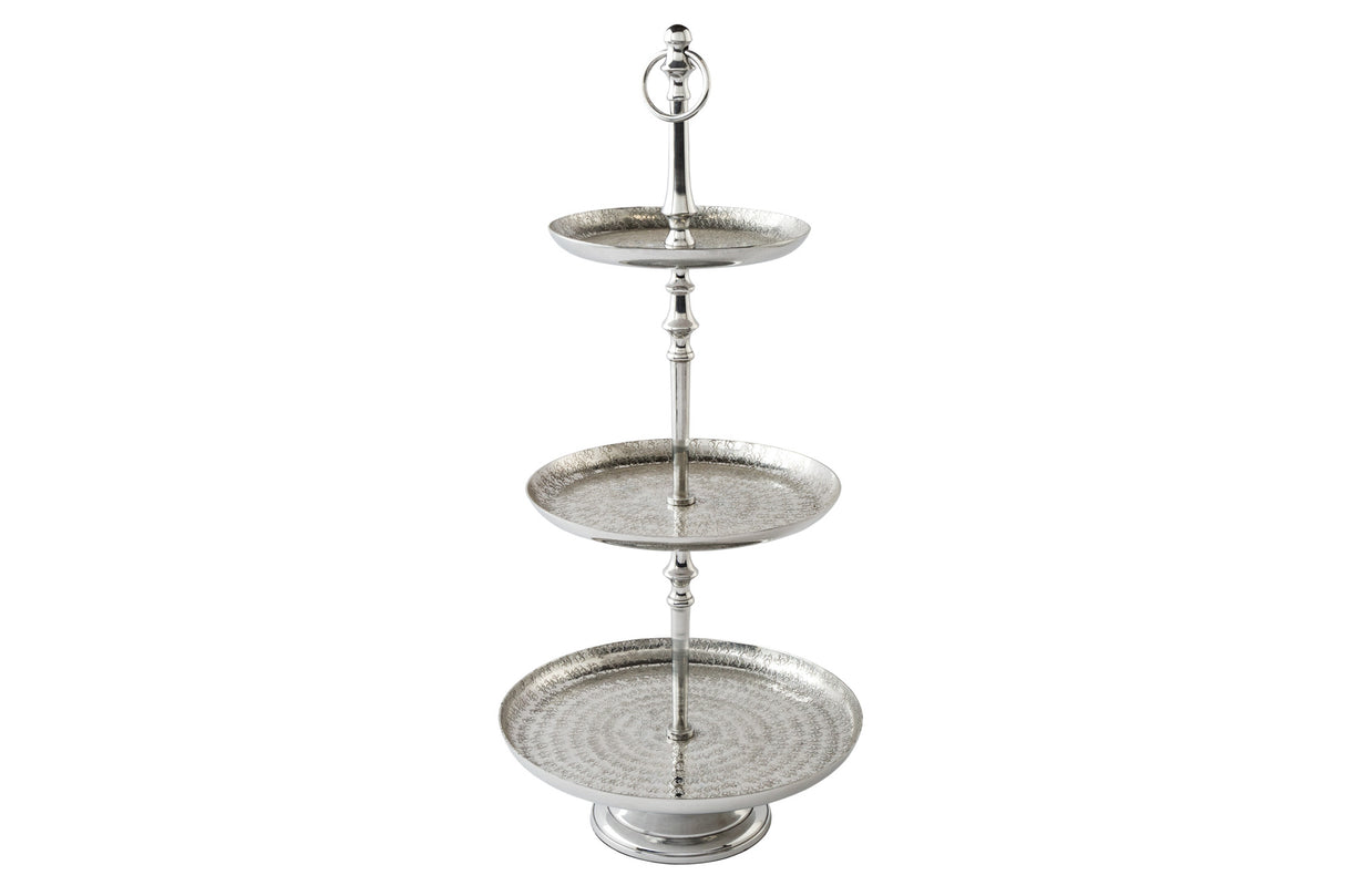 Etagere ORIENT 65cm 3 Tabletts mit Hammerschlageffekt silber