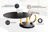 Coffee table DANCING RINGS 80-134cm rotatable ceramic black and natural stone look