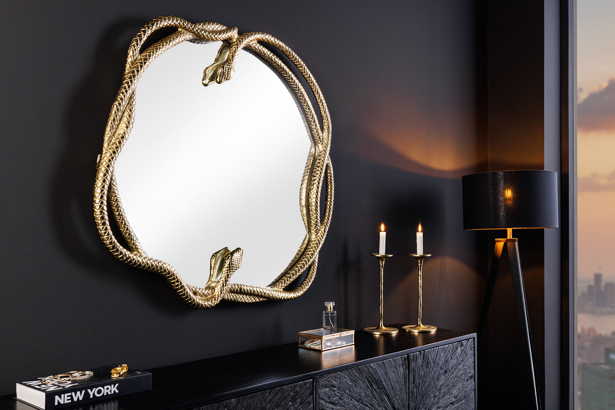 Wandspiegel SNAKE XL 85cm gold mit Dekoelement in Schlangenform