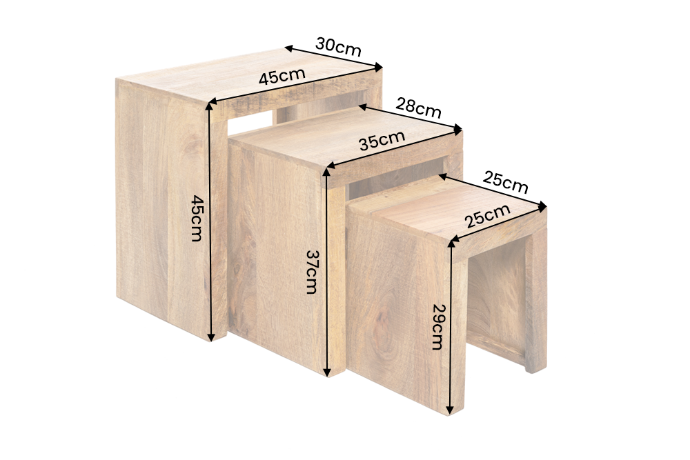 Beistelltisch MAKASSAR 29-45 cm 3er-Set Satztische Mangoholz natur