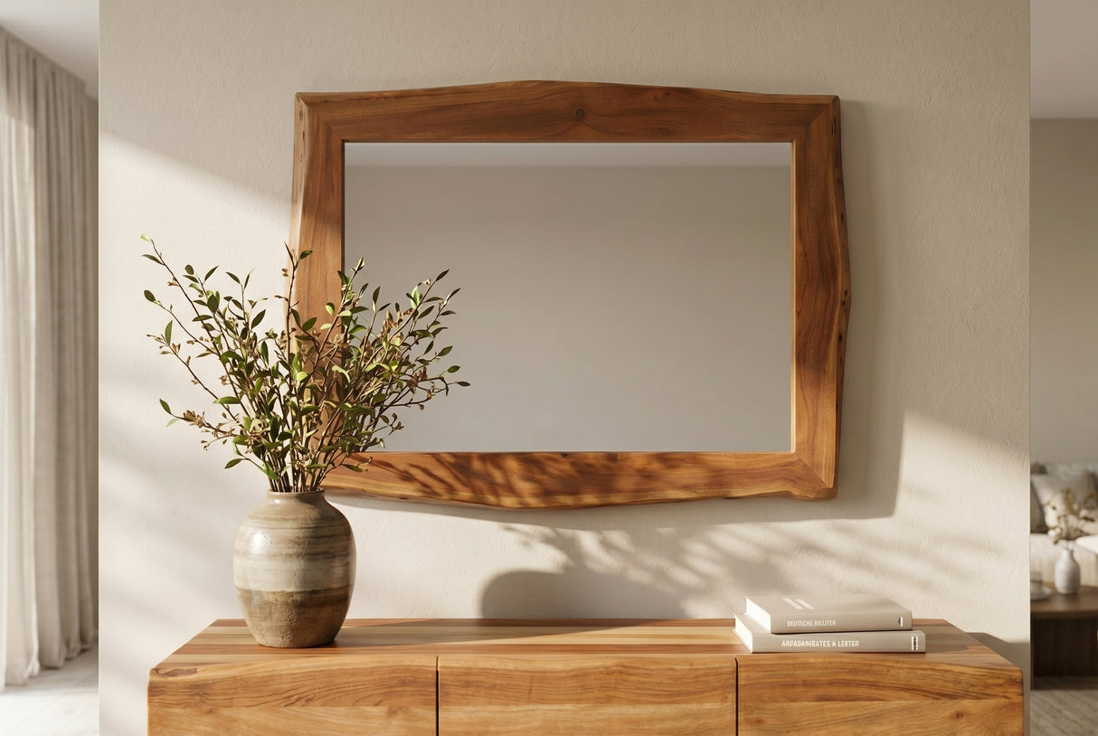Wall mirror MAMMUT 100cm natural edge brown acacia wood