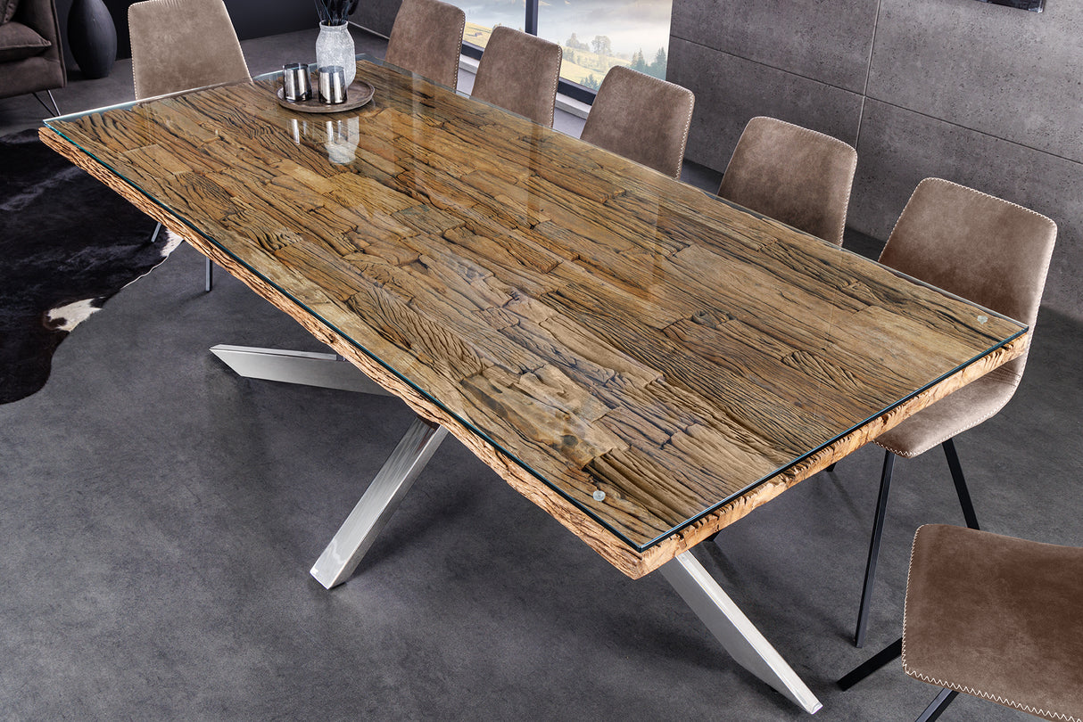 Esstisch BARRACUDA 220cm 40mm Teakholz ohne Hartglasplatte