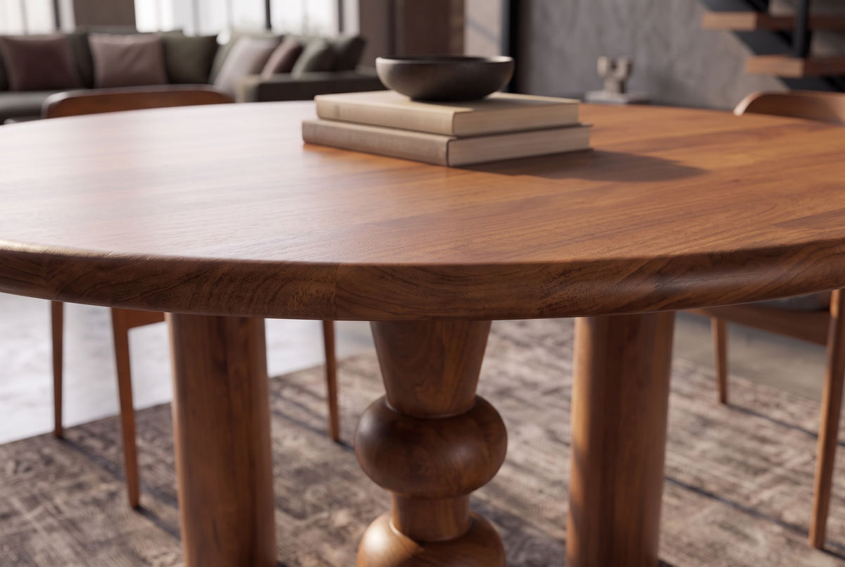 Esstisch ARTE 120cm rund skulpturale Beine Mangoholz braun
