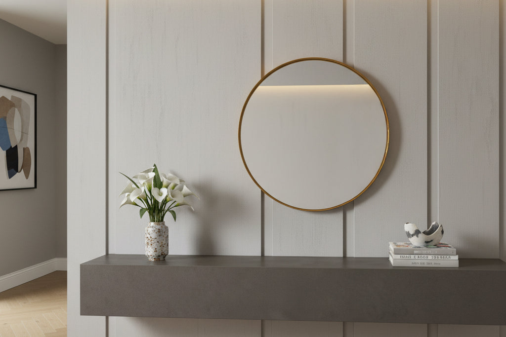 Wall mirror PORTRAIT 75cm round aluminium gold