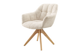 Swivel chair PAPILLON rotatable 180° w/ armrests chenille champagne beige oak