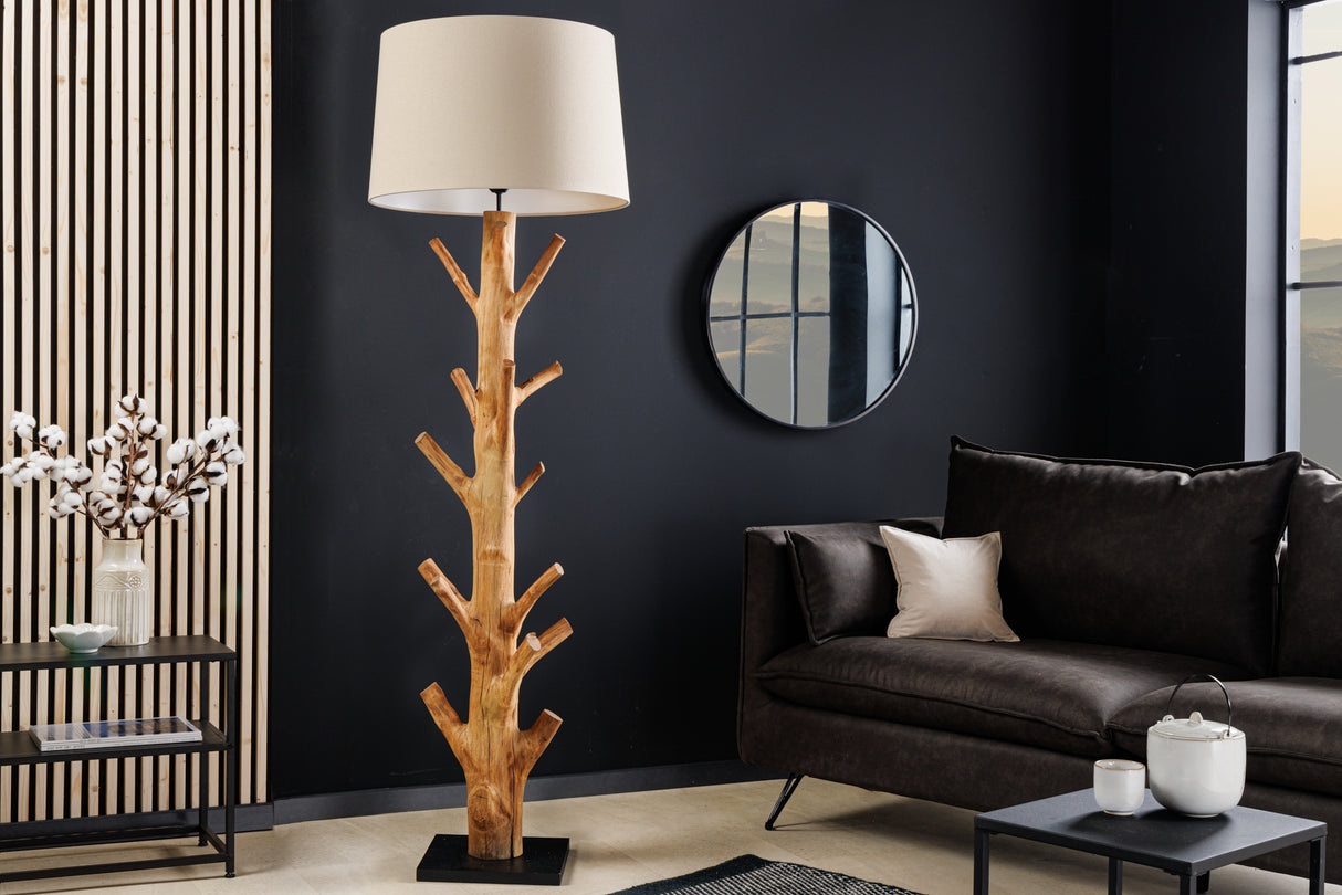 Floor lamp TREE NATURE 175cm mangosteen wood linen shade