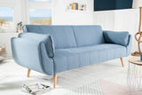 Sofa bed DIVANI 215cm with armrests textured fabric light blue