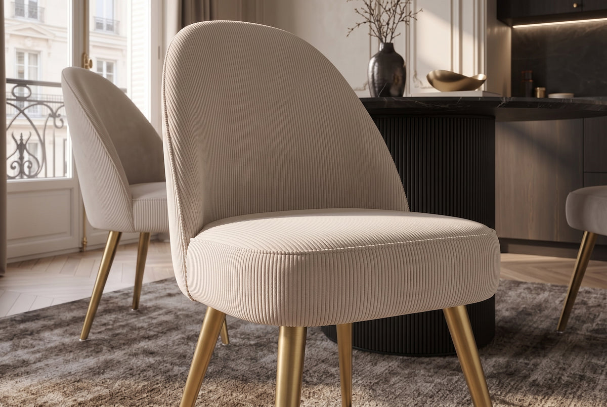 Chair MIA CASA brushed metal legs cord beige champagne gold