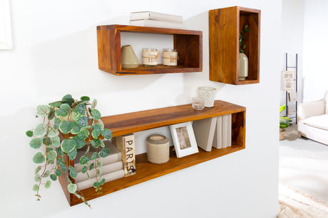 Wandregal HEMINGWAY 43-94 cm, 3er-Set, Sheesham, natur