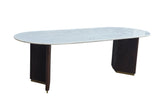 Dining table GATSBY 240cm oval mango wood v-shape frame marble top white
