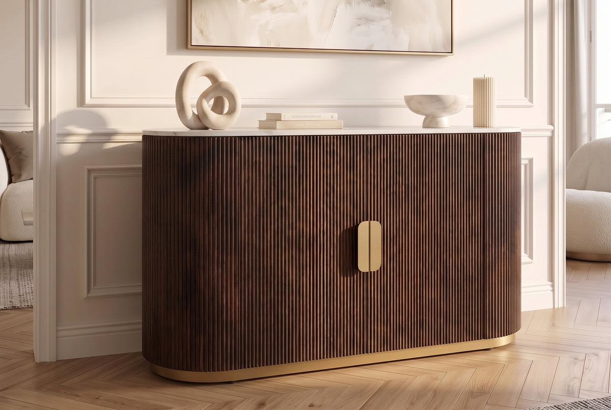 Sideboard GATSBY 120cm mango wood brown marble top white