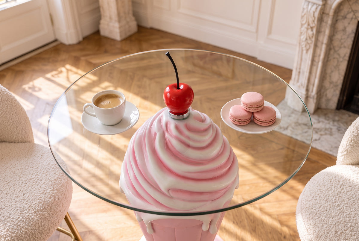 Bistrotisch SOFT POP 75cm pastellrosa mit magnetischer abnehmbarer Kirsche SWEET SOCIETY hauseigenes Design