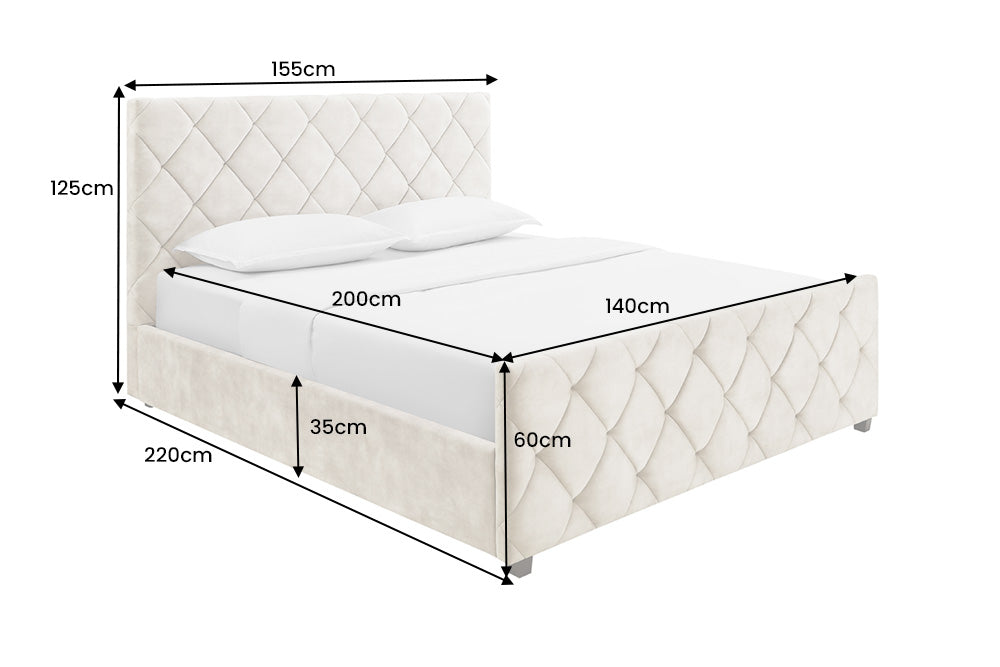 Bett ELYSIUM 140x200cm m. Stauraum Samt Champagner